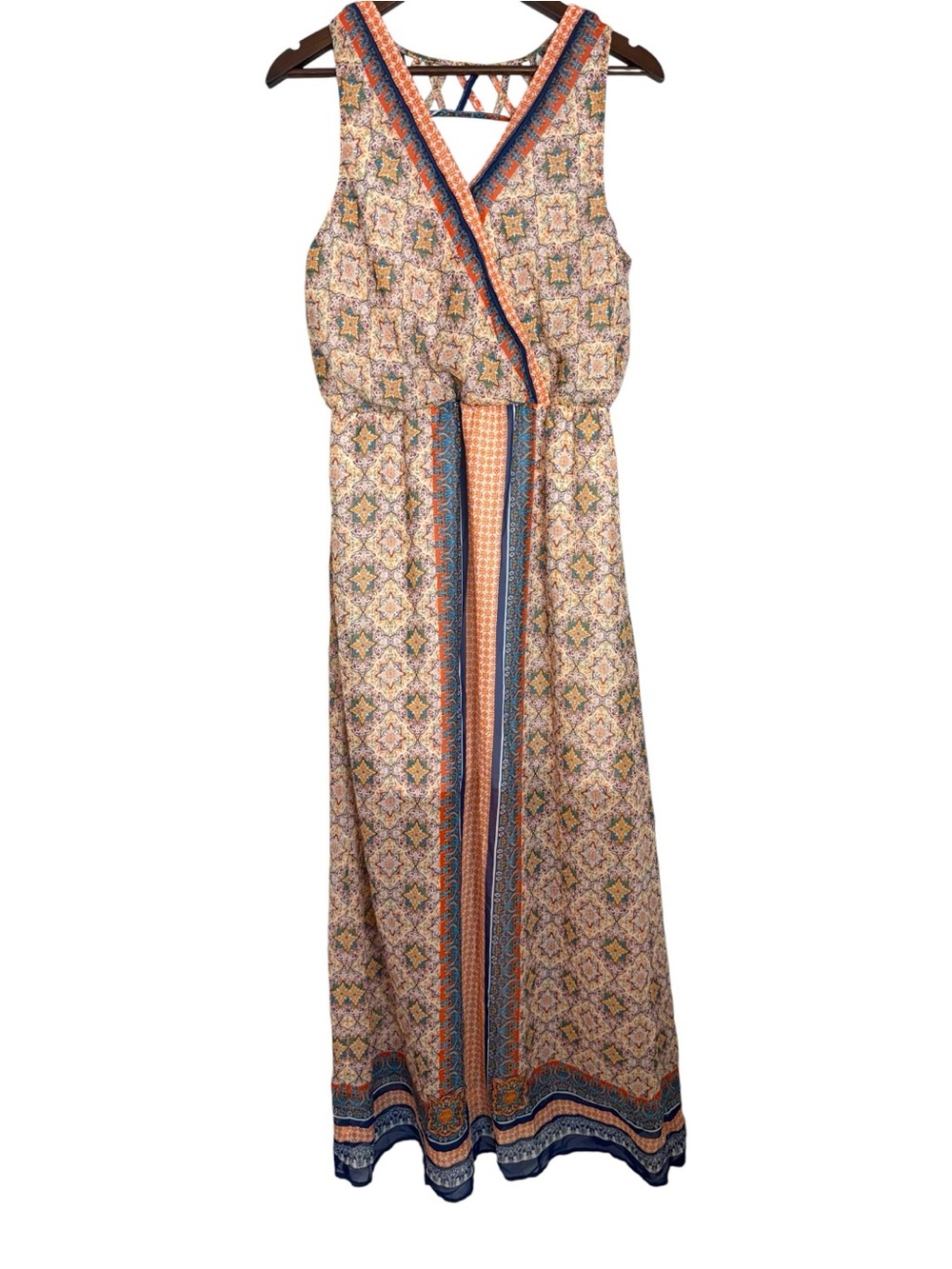 a.n.a Multicolor Geo-Print Sleeveless Maxi Dress Faux Wrap Size 10 Bohemian